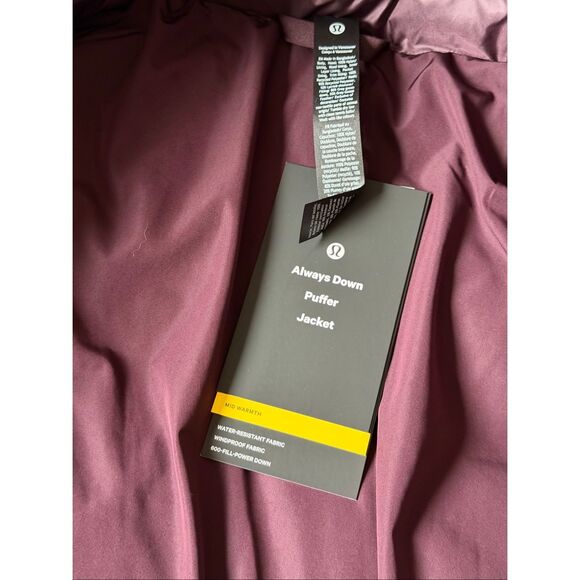 NEW Lululemon Always Down Hooded Puffer Jacket Black Plum Purple Large - Picture 9 of 15